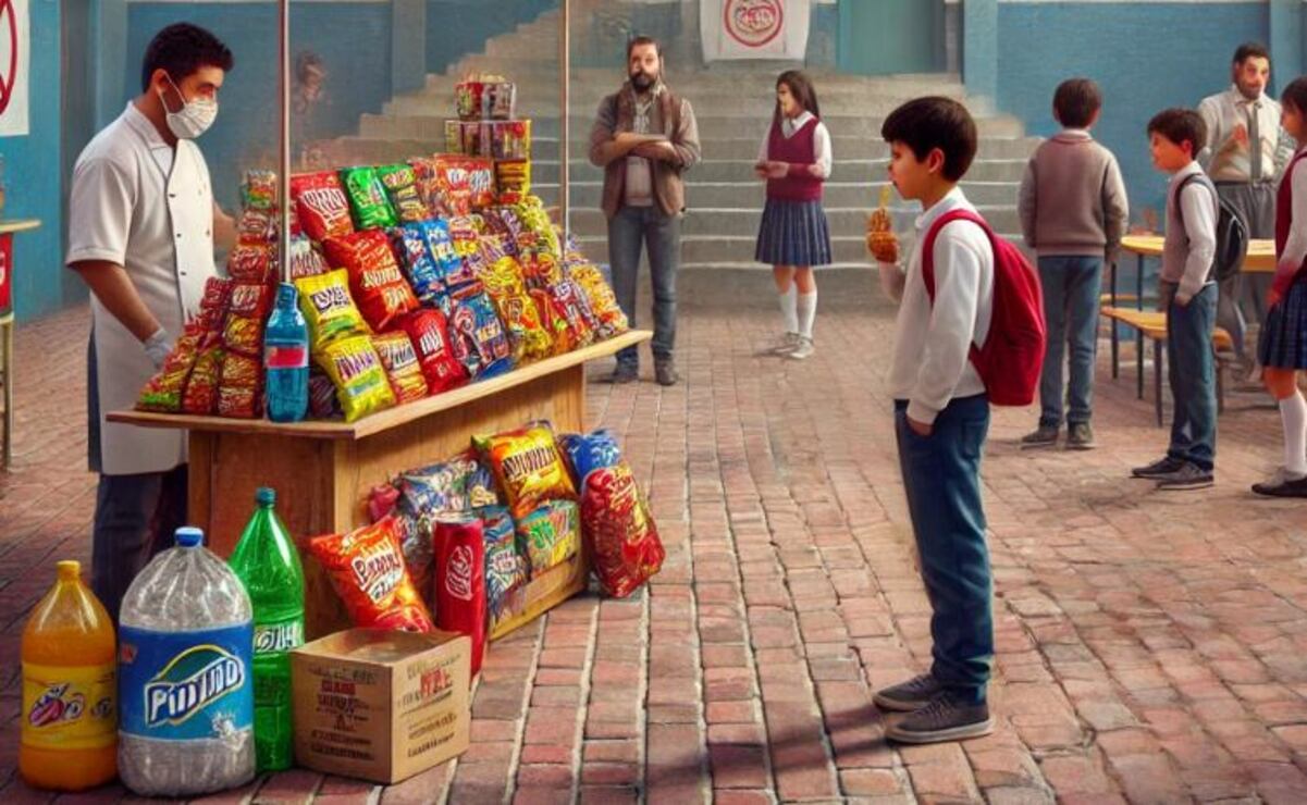 Venta de comida chatarra en las escuelas del Edomex. Foto: Creada con IA