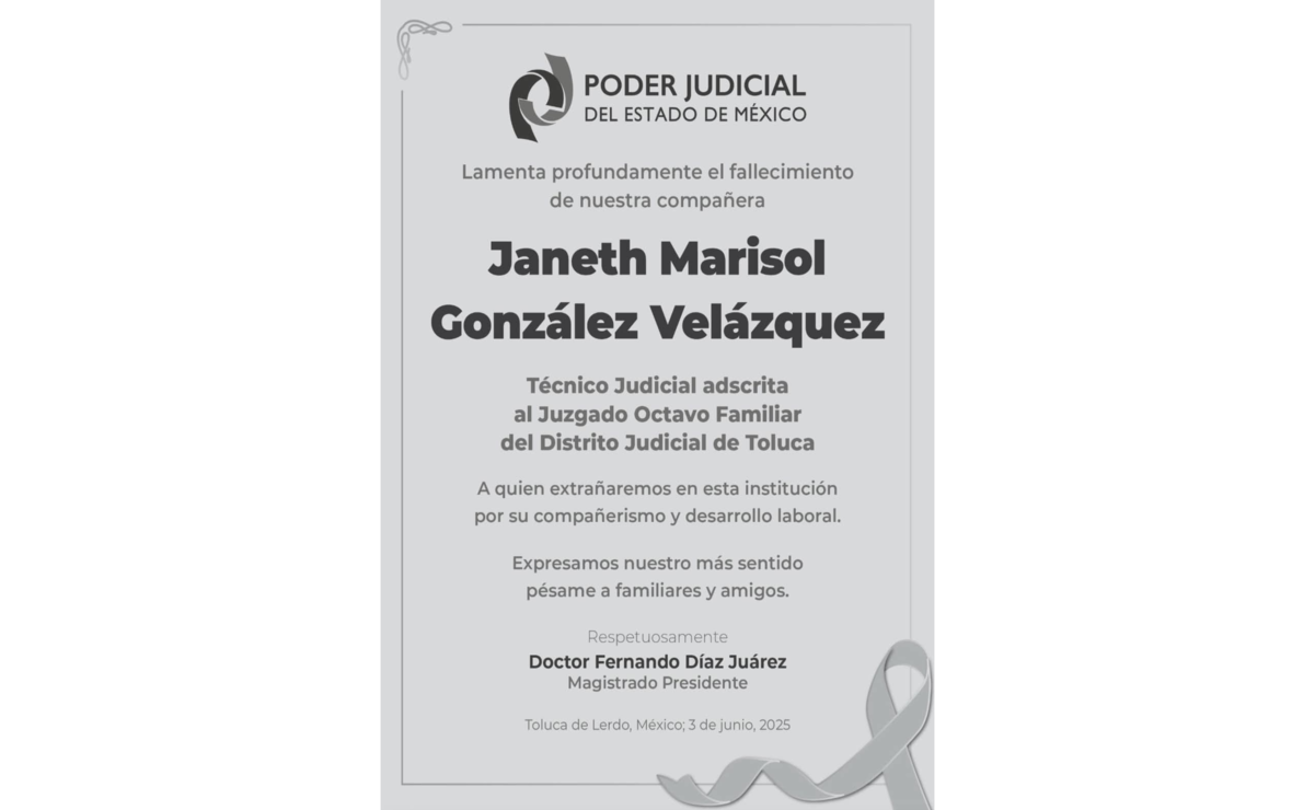 Esquela tras el fallecimiento de Janeth Marisol. Foto: Especial