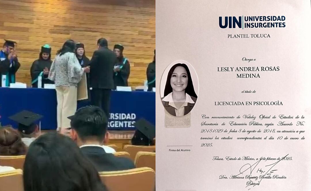 Padres de Lesly Andrea Rosas Medina reciben conmovidos el título póstumo de su hija en Toluca. Foto: Especial