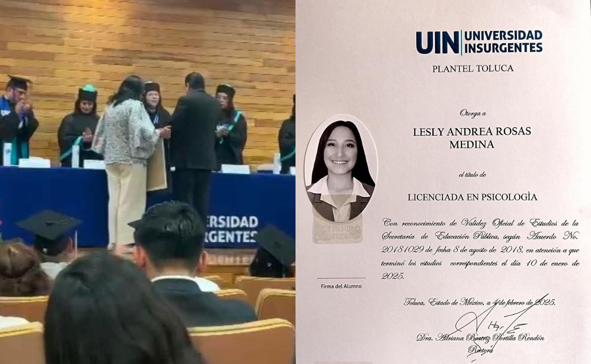 Padres de Lesly Andrea Rosas Medina reciben conmovidos el título póstumo de su hija en Toluca. Foto: Especial