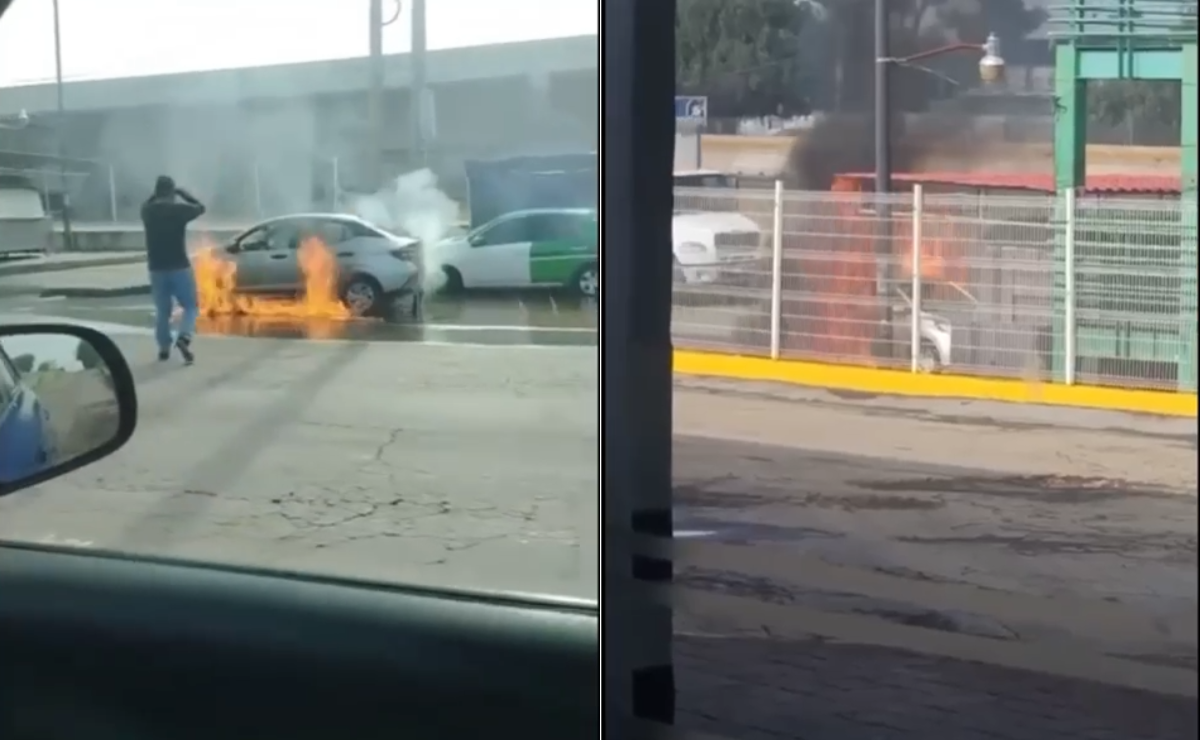 ¡VIDEO! Conductor salva su vida de auto en llamas en Tepotzotlán