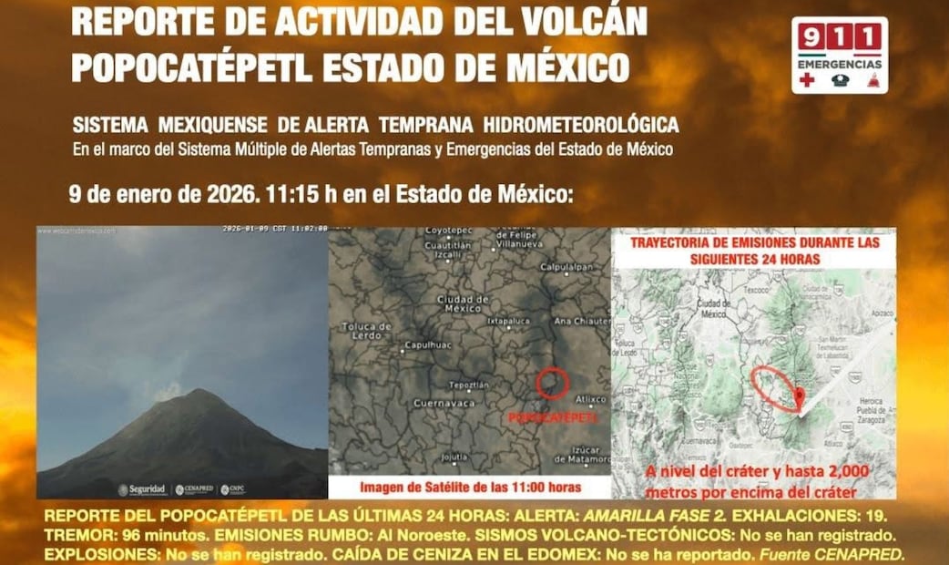 Municipios al sur de Chalco deben prepararse para la probable caída de ceniza volcánica según los últimos modelos de viento. Foto Especial