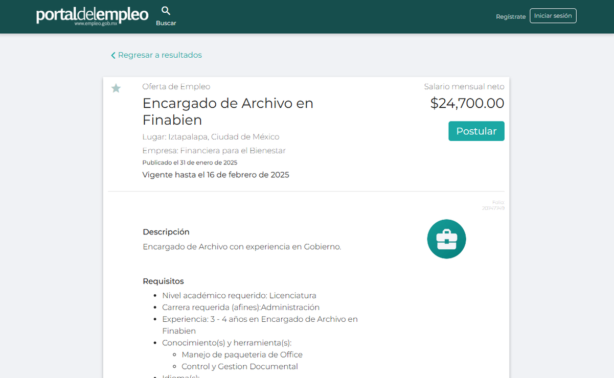 El pasado 31 de enero en el portal de empleo del gobierno federal se dio a conocer una vacante para la Financiera del Bienestar / Foto: Especial
