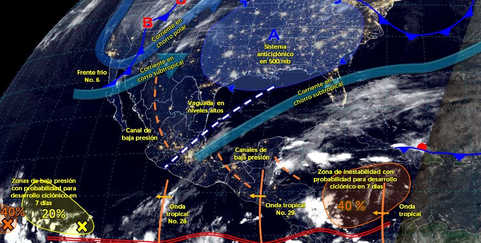 La onda tropical No. 29 interactuará con una vaguada en niveles altos de la atmosfera / Foto: CONAGUA
