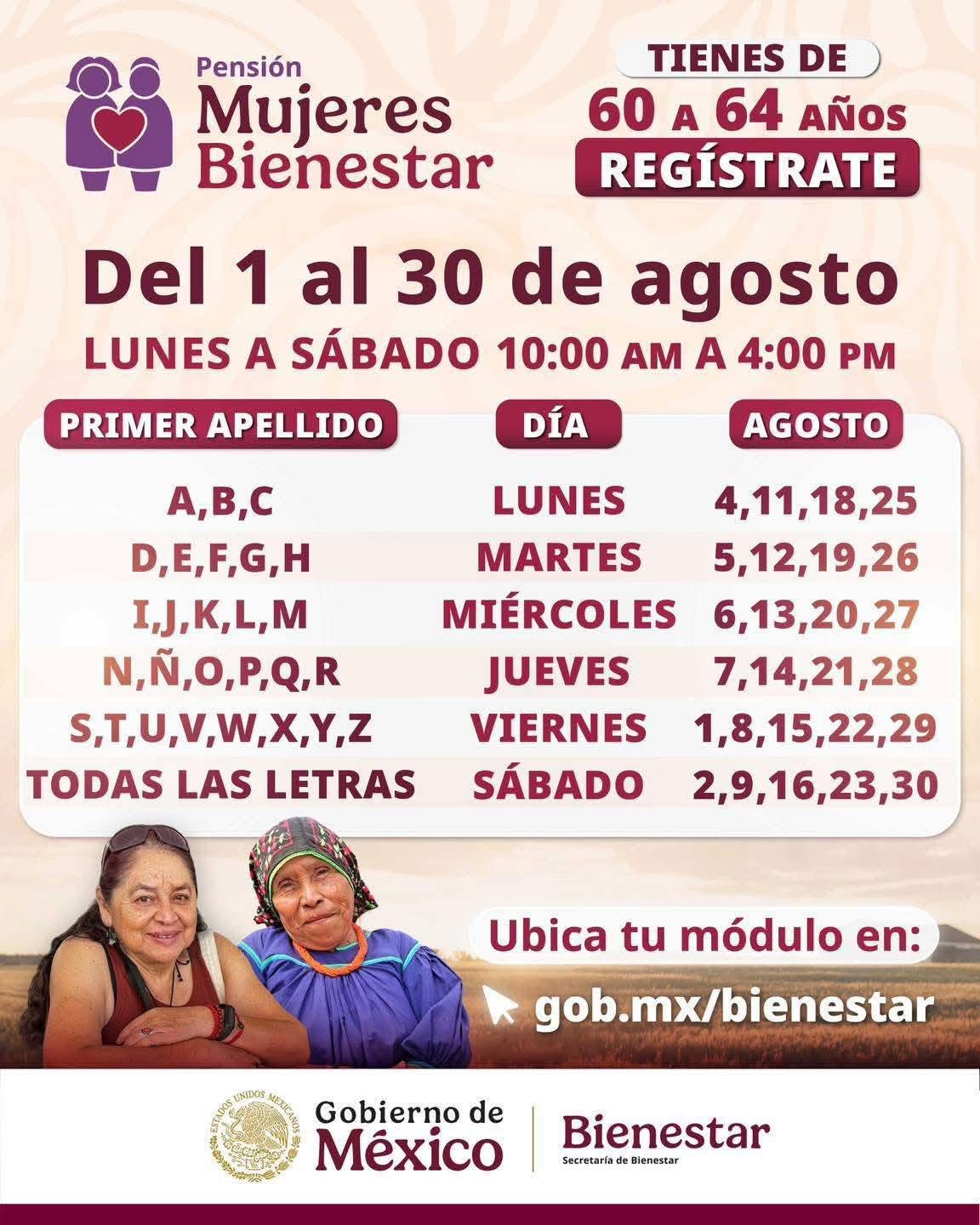 Calendario de registro para la Pensión Mujeres Bienestar / Foto Especial