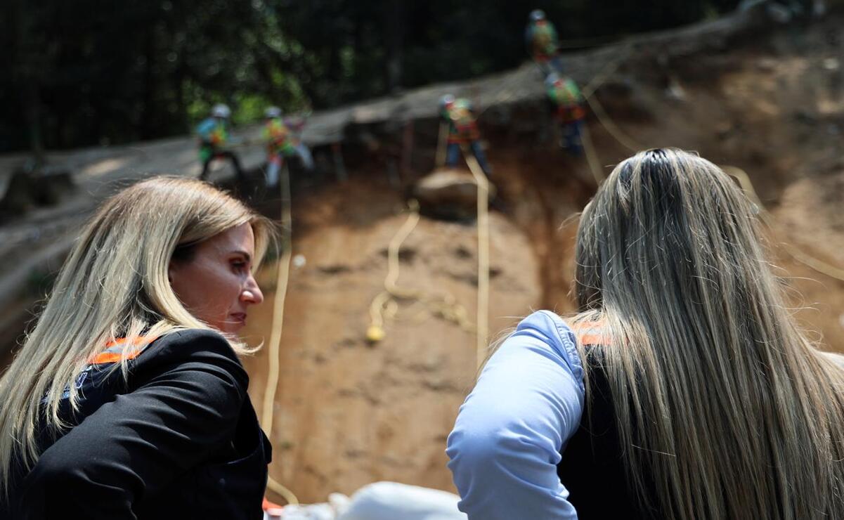 La alcaldesa Romina Contreras Carrasco superviso los trabajos de estabilización de un talud en la avenida Cristóbal Colón. Foto: Especial