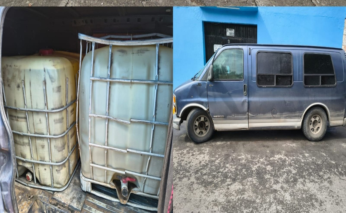 Los dos contenedores con 2 mil litros de hidrocarburo eran trasportados abordo de una camioneta color azul. Foto: Especial