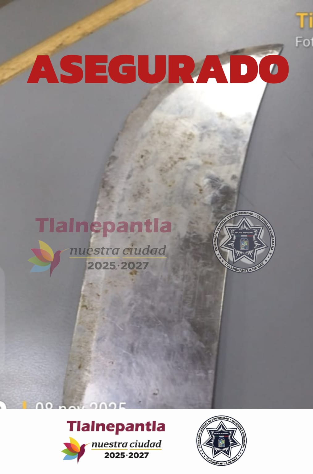 El arma blanca, de aproximadamente 30 centímetros, fue puesta a disposición de la Fiscalía estatal / Foto especial