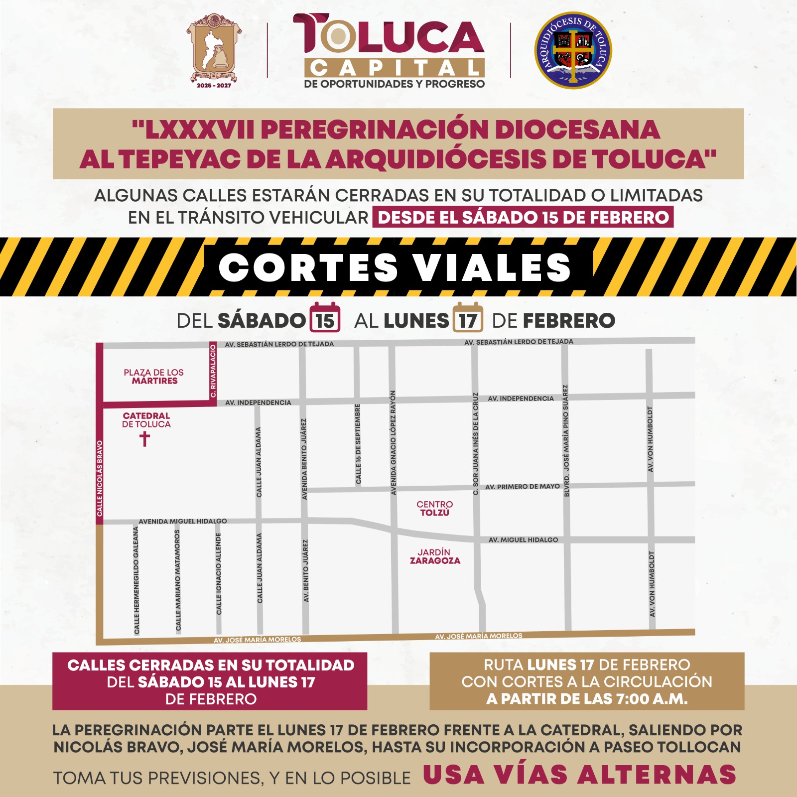 Calles circundantes con la Catedral cerradas en su totalidad desde el sábado 15 de febrero / Foto Especial
