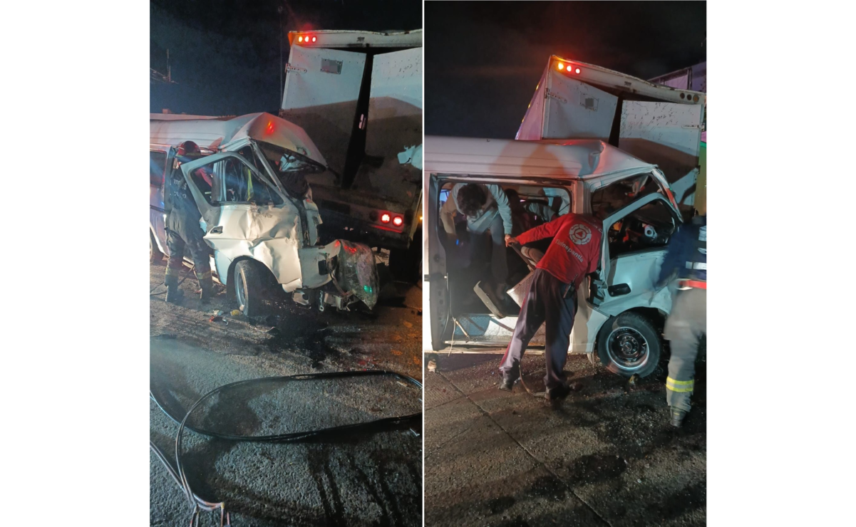 Dos personas resultaron lesionadas tras el choque múltiple ocurrido en la avenida Jesús Reyes Heroles; uno de los heridos quedó prensando en una camioneta. Foto: Especial