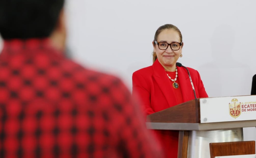 La alcaldesa Azucena Cisneros Coss durante la presentación de la estrategia contra la corrupción en Ecatepec. Foto Especial
