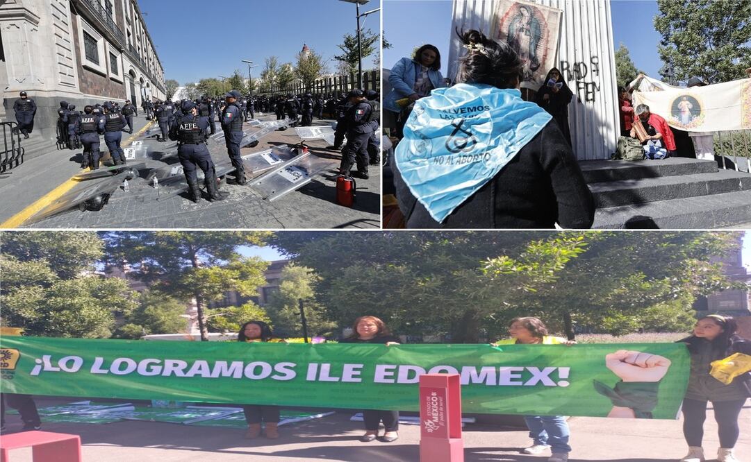 A las afueras del Congreso Local del Edomex, diversos grupos se han reunido para expresar su postura ante la despenalización del aborto. Foto: Especial