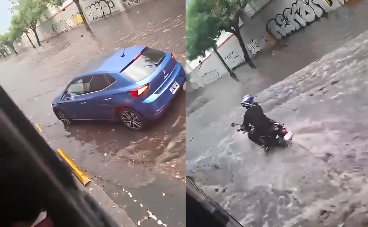 Encharcamientos en una vialidad de Ecatepec tras las fuertes lluvias. Foto: Especial