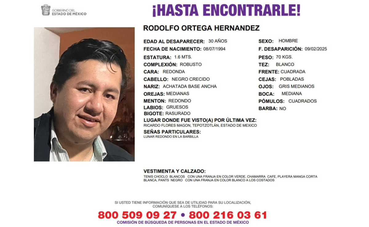 Rodolfo Ortega, desaparecido desde el 9 de febrero en Tepotzotlán Foto: Especial