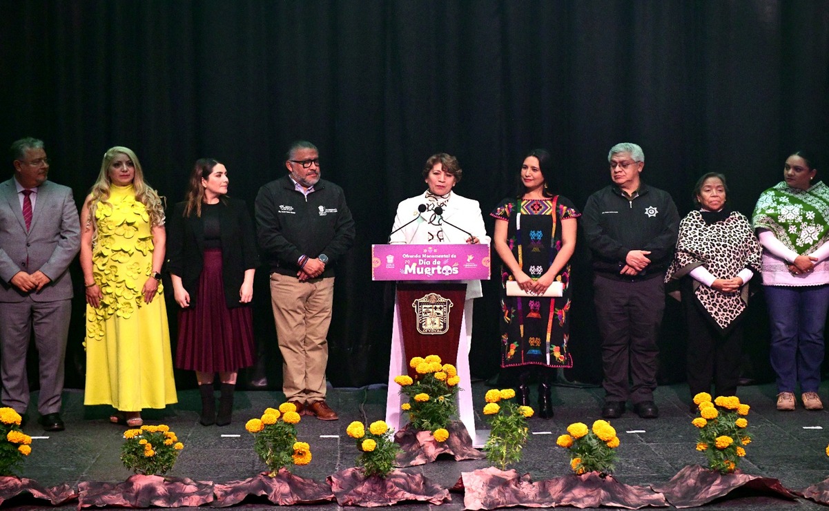 La gobernadora Delfina Gómez reconoció el trabajo de los involucrados para realizar esta Ofrenda Monumental. Foto: Especial.
