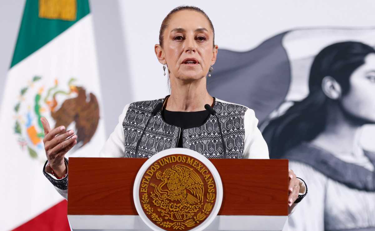 Claudia Sheinbaum, presidenta de México, durante la mañanera del 3 de abril del 2025 en Palacio Nacional. Foto: Diego Simón / EL UNIVERSAL