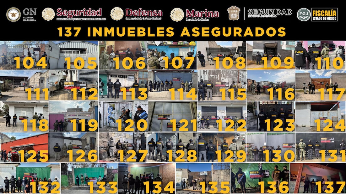 La Fiscalía del Estado de México ha iniciado el procedimiento de extinción de dominio en los casos procedentes de los 137 inmuebles intervenidos. Foto: especial