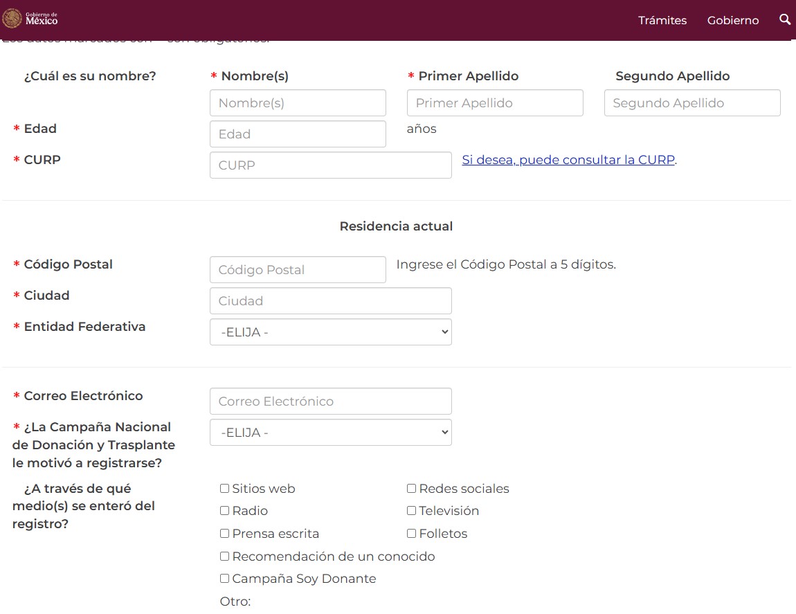El registro para ser donante puede hacerse a través de la página del Cenatra. Foto Captura de pantalla