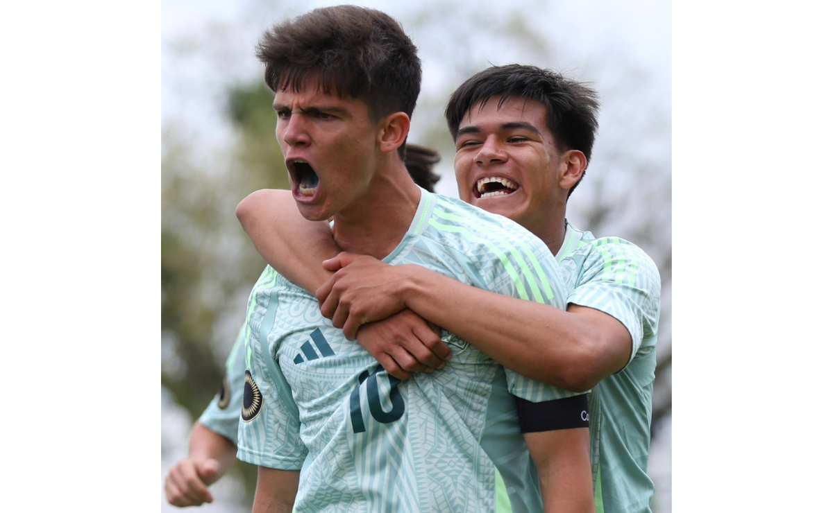 Máximo Reyes, uno de los jugadores clave en la clasificación de México sub-17 a Qatar 2025, celebra su gol ante Nicaragua. Foto: Especial