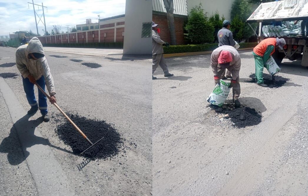 Personal del ayuntamiento de Metepec realiza labores de bacheo. Foto Especial