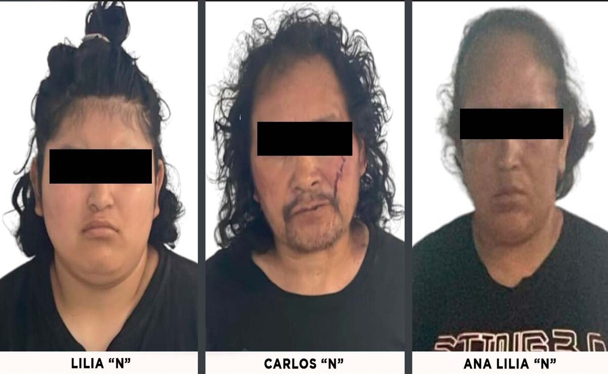 Ana Lilia “N”, Lilia “N” y Carlos “N”, fueron detenidos por agentes de investigación de la FGJEM. Foto Especial