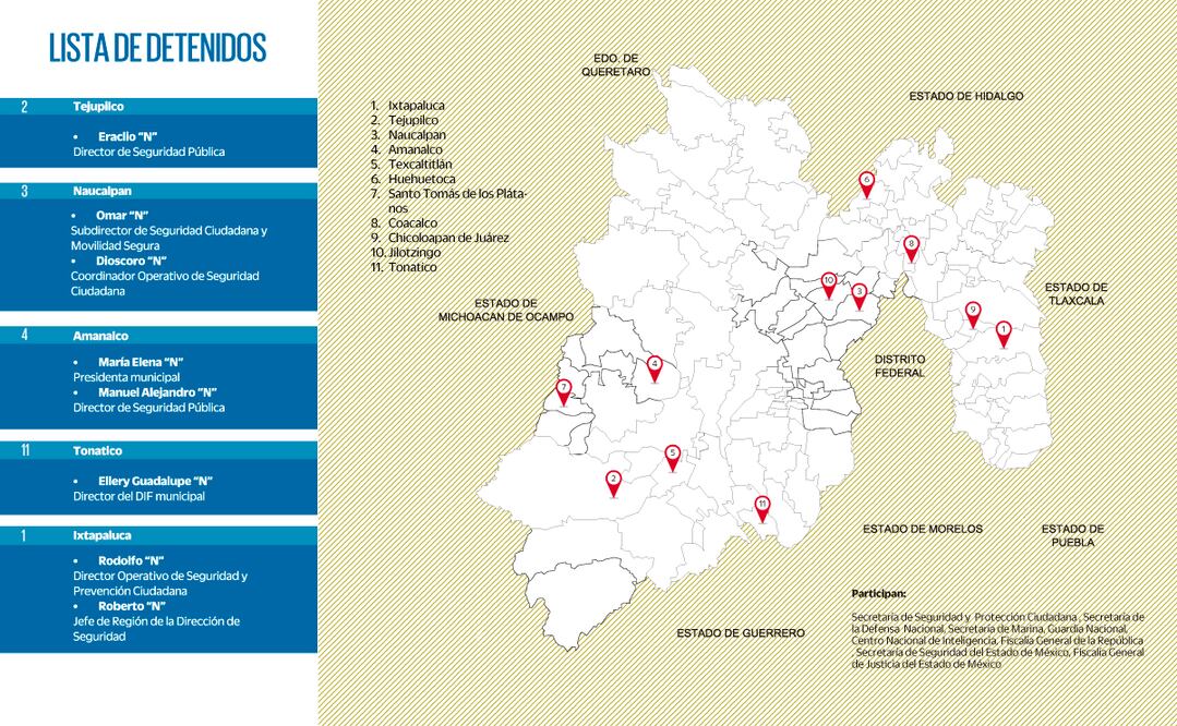 Las acciones del denominado "Operativo Enjambre" se llevaron a cabo en 11 municipios del Estado de México. Infografía Ricardo Álvarez