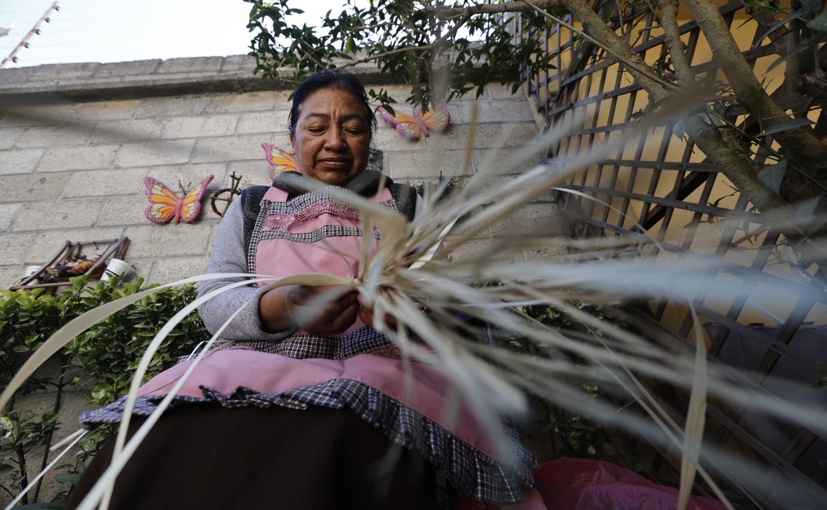 Concepción Gutiérrez González lleva tres décadas dedicándose a una labor que mezcla fe, paciencia y creatividad, la elaboración de figuras con palma. Foto: Jorge Alvarado / El Universal Estado de México