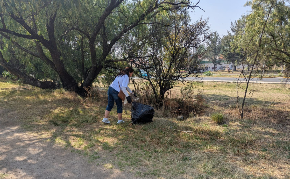 Alrededor de 60 habitantes de Axotlán se unieron a la faena de limpieza de la laguna, utilizando sus propias herramientas y bolsas. Foto: Especial
