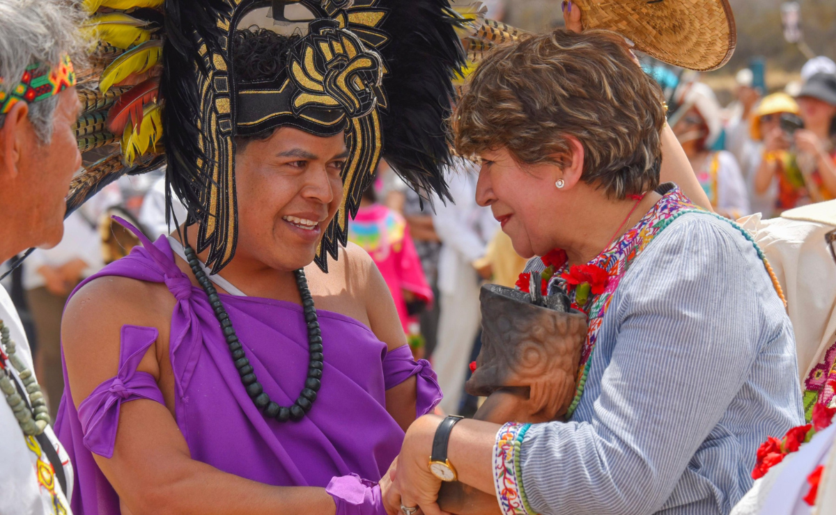 Reviviendo raíces prehispánicas: Delfina Gómez y mexiquenses celebran el Quinto Sol en Tenango del Valle. Foto. Especial