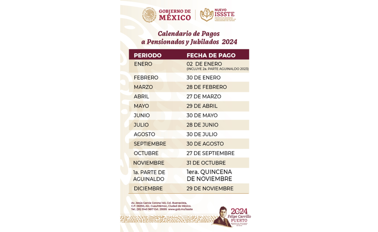 Calendario de pensiones ISSSTE 2024. Foto: Especial.