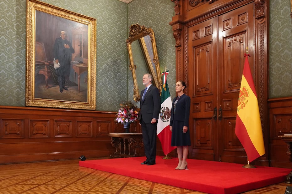 La Presidenta de México, Claudia Sheinbaum Pardo, recibió en Palacio Nacional al jefe de Estado español, Rey Felipe V. Foto Especial