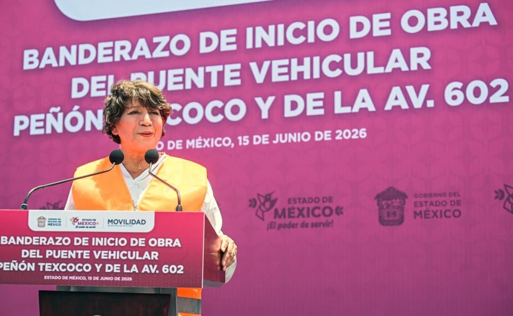 La gobernadora Delfina Gómez encabezó el banderazo de inicio para el Paso Superior Vehicular Peñón-Texcoco y Avenida 602. Foto Especial
