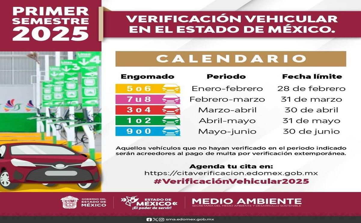 Calendario de verificación vehicular 2025. Foto: @Salud.Edomex / FB