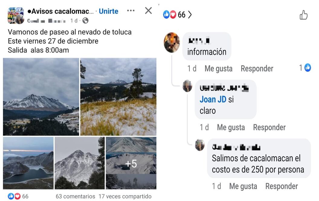 Las publicaciones sobre los recorridos se comparten mediante redes sociales. Captura de pantalla