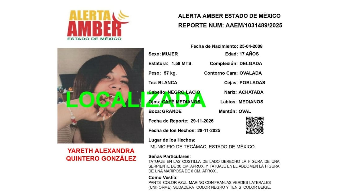 Gracias a la coordinación entre la Policía de Ecatepec y la Fiscalía del Edomex, la adolescente Yareth Alexandra (17) fue localizada y rescatada sana y salva en Temascalapa. Foto Especial