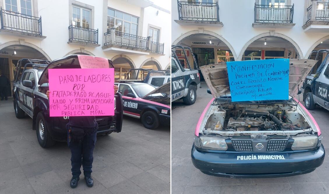 Los uniformados se apostaron afuera del palacio municipal donde colocaron algunas pancartas. Foto: Especial