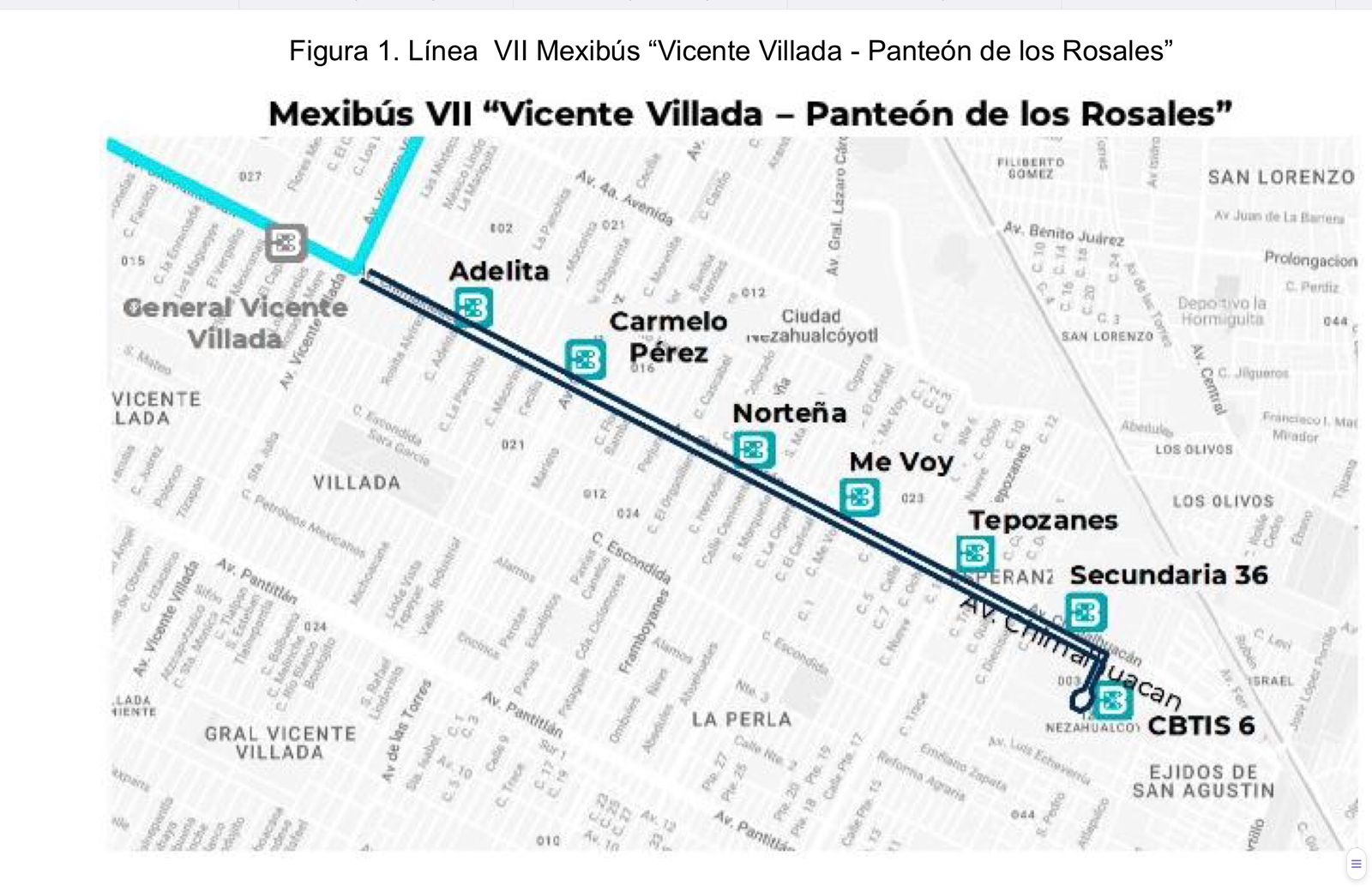 La Línea VII del Sistema Mexibús Vicente Villada – Panteón de los Rosales estará conformada por siete estaciones