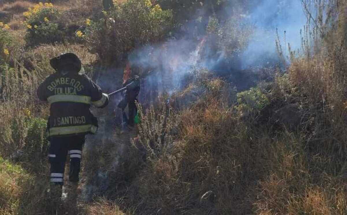 Elementos de Protección Civil y Bomberos de Toluca actuaron de manera oportuna, controlando el fuego y evitando que se propagara a zonas más extensas. Foto Especial