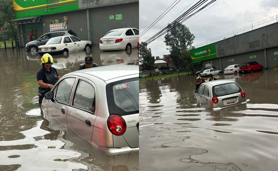 La lluvia causa encharcamientos e inundaciones en vialidades de Cuautitlán Izcalli, Tlalnepantla y Atizapán, dejando varios vehículos varados. Foto: Especial
