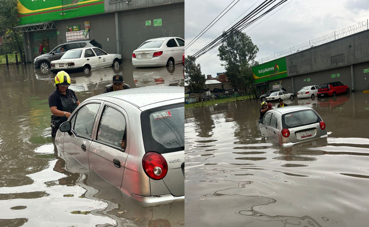 La lluvia causa encharcamientos e inundaciones en vialidades de Cuautitlán Izcalli, Tlalnepantla y Atizapán, dejando varios vehículos varados. Foto: Especial