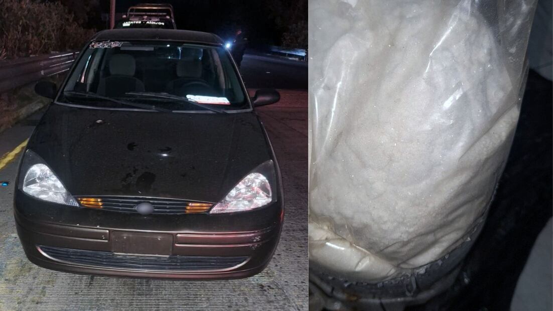 El vehículo sin placas fue detenido por elementos estatales tras notar una actitud sospechosa en los límites de Naucalpan. Foto Especial