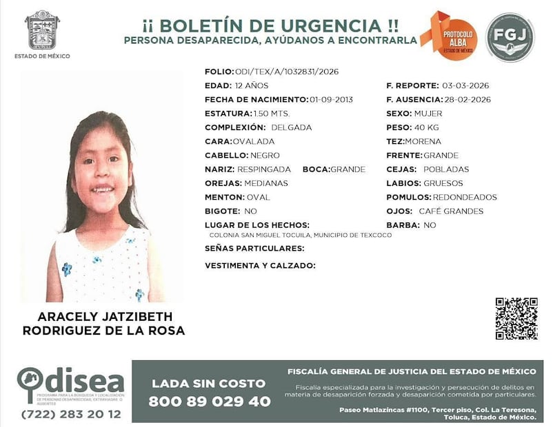 La menor de 12 años se llama Aracely Rodríguez de la Rosa. Foto. Especial