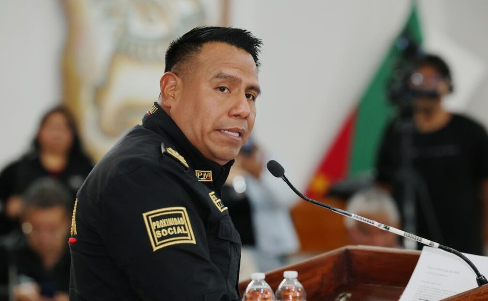 El comisario de Seguridad Ciudadana y Tránsito Municipal, Luis Alberto Taylor González, al presentar las cifras de incidencia delictiva a la baja. Foto Especial