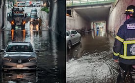 ¡Bajo el agua! Se inunda el paso a desnivel de Mario Colín en Tlalnepantla y rescatan auto atrapado
