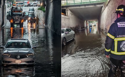 ¡Bajo el agua! Se inunda el paso a desnivel de Mario Colín en Tlalnepantla y rescatan auto atrapado