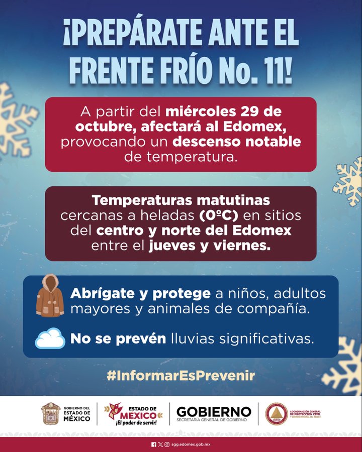 Protección Civil del Estado de México ha emitido una alerta, especialmente por las temperaturas cercanas a 0°C / Foto Especial