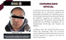 Capturan a Francisco Iván “N”, presunto feminicida de Miriam, estudiante de la UAEMex
