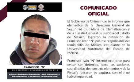Capturan a Francisco Iván “N”, presunto feminicida de Miriam, estudiante de la UAEMex