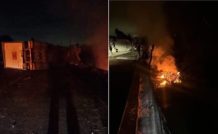 Volcadura e incendio de tractocamión paralizan la carretera Atlacomulco-Toluca