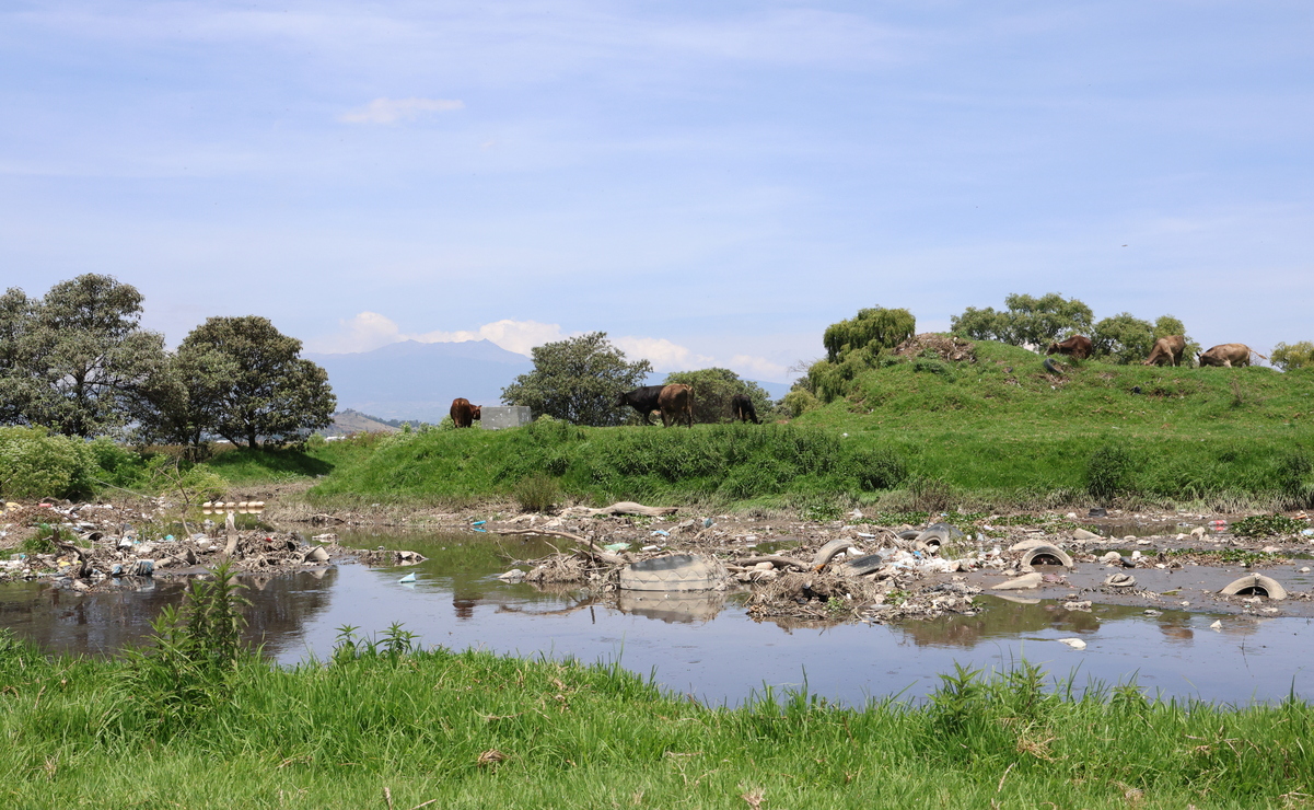 Los habitantes de San Lucas Tunco se muestran preocupados por la contaminación del agua, ya que y aseguran que muchas empresas descargan desechos directamente al canal Insurgente. Foto: Sergio García / El Universal Estado de México